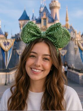Disney Parks Light Green Sequin Minnie Ears Shanghai Disneyland Headband NWT